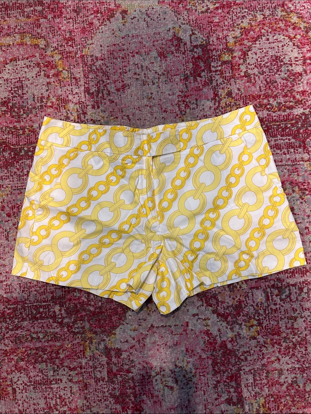 Beth Bowley Yellow & White Chain-Print Bermuda Shorts